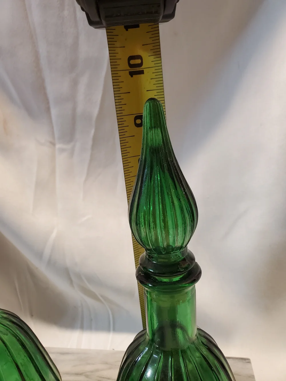 Vintage MCM Empoli Green Glass Genie Bottles Pair - 1960s Italian Art Glass...